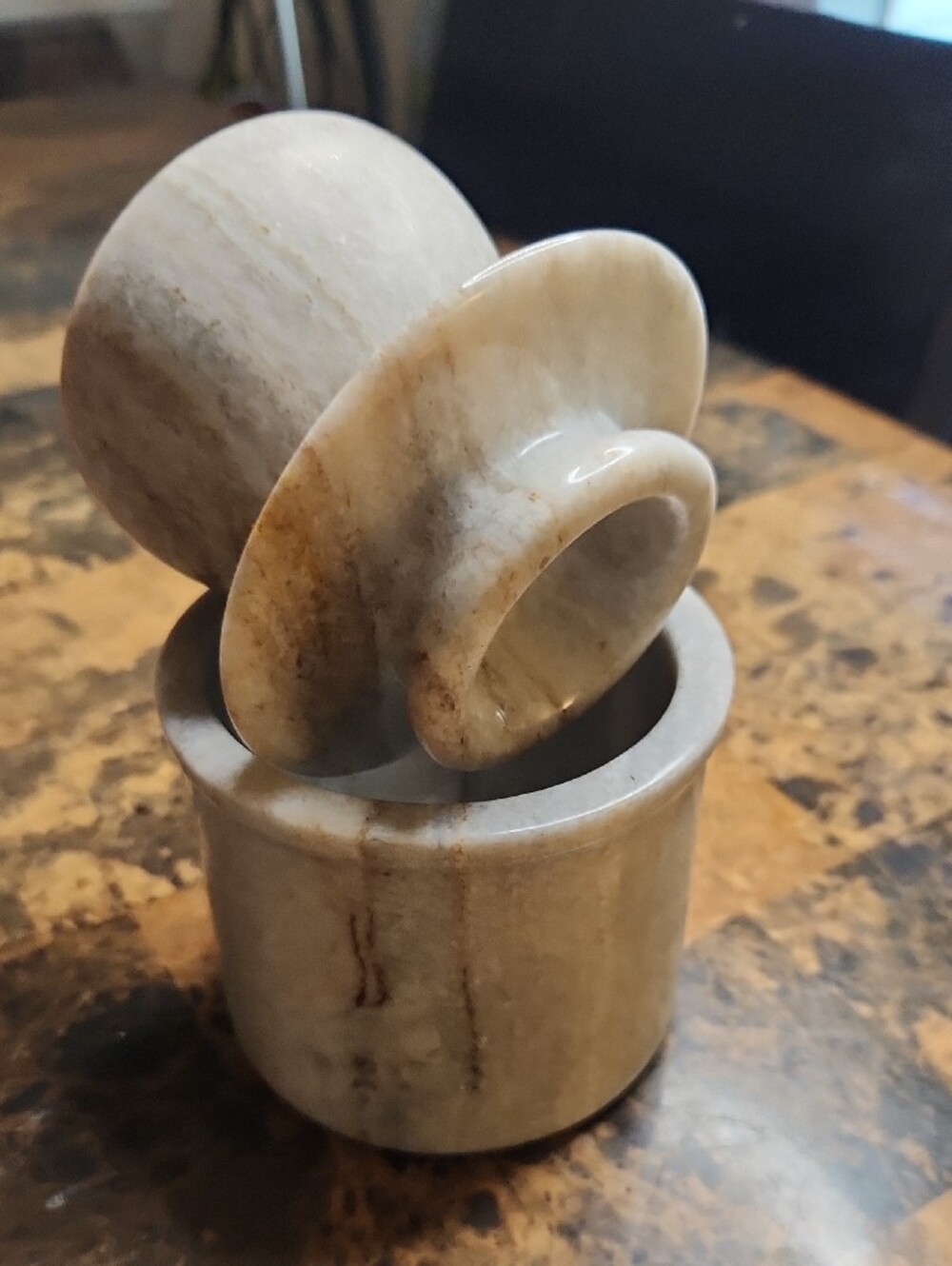 Butter Bell-Minimum Beige Marble Jar and Mortar Set - Picture 7 of 14